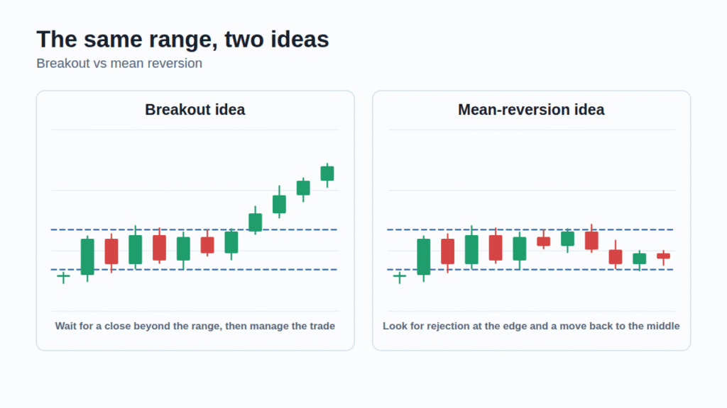 The same price range with a breakout idea and a mean-reversion idea
