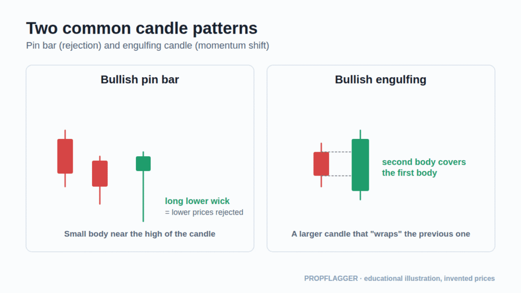 Diagram of a bullish pin bar and a bullish engulfing candle