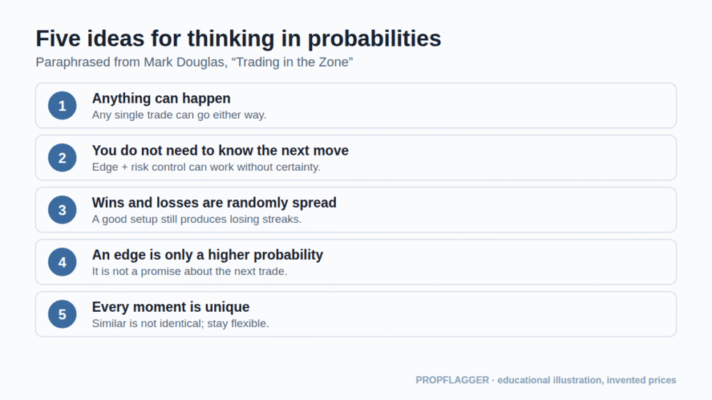 Five ideas for thinking in probabilities paraphrased from Mark Douglas